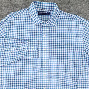 MagnaReady Shirt Mens XL Blue White Plaid Magnetic Closure Long Sleeve Button